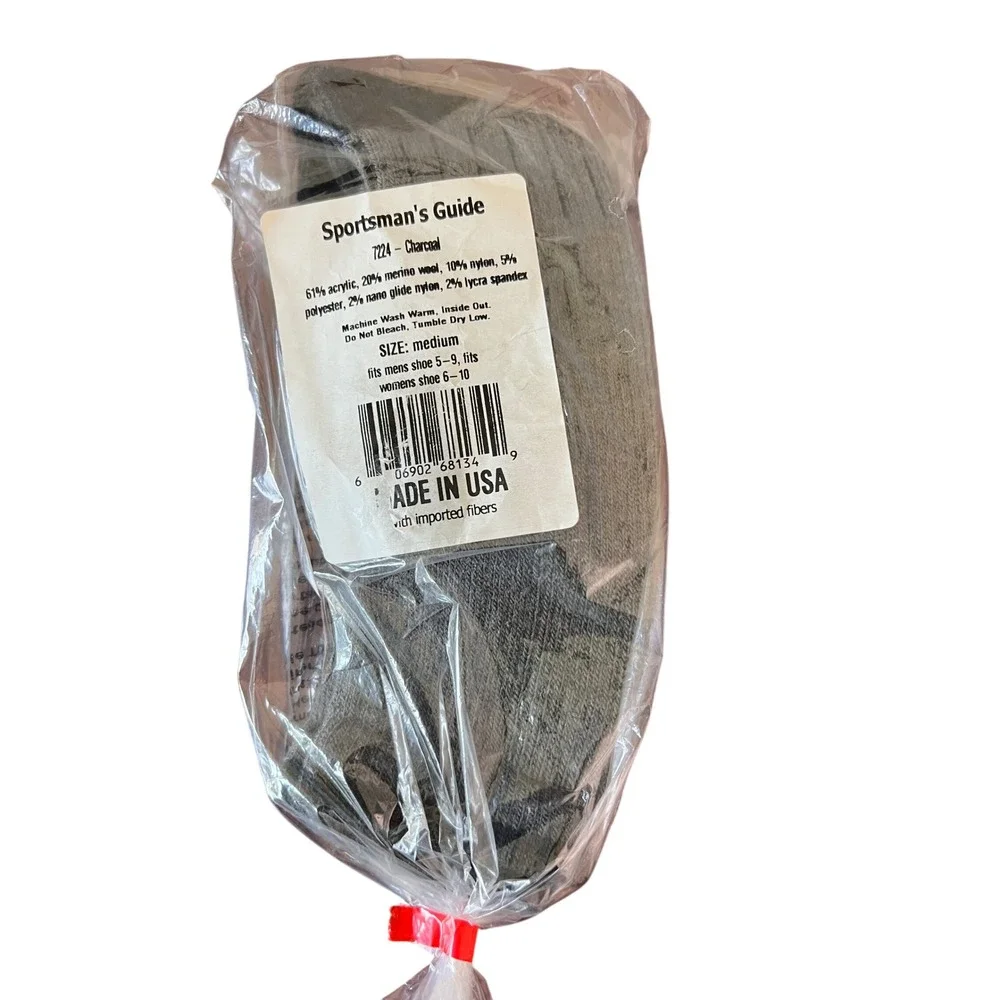 Guide Gear Merino Wool Blend Boot Socks Charcoal Grey Medium 7224 Made in USA
